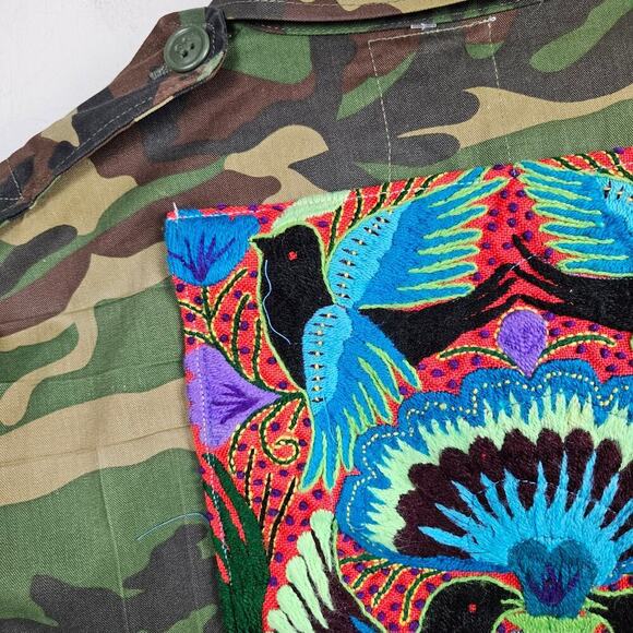 NEW Tricia Fix Upcycled Camo Shirt XS Embroidered Boho Army Teal OOAK NWT - Picture 3 of 15